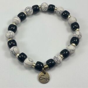 Erimish Boho Black Glass Stone Beaded Stretch Bracelet Classic Timeless